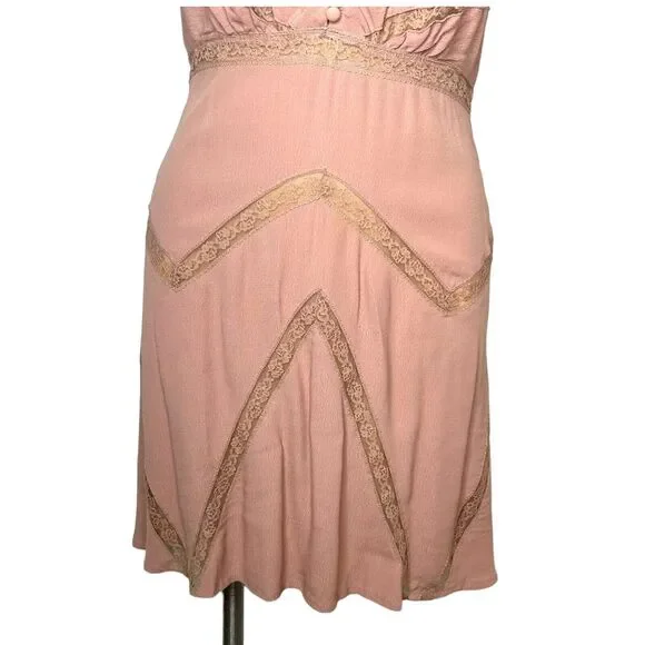 New FREE PEOPLE Dusty Toasted Mink Pink Elle Striped A-Line Mini Dress 4 Small - Picture 5 of 11